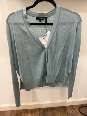 Theory V-Neck Cardigan in Light Mint